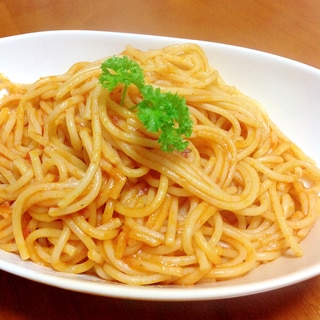 トマト水煮缶で簡単トマトソーススパゲティ